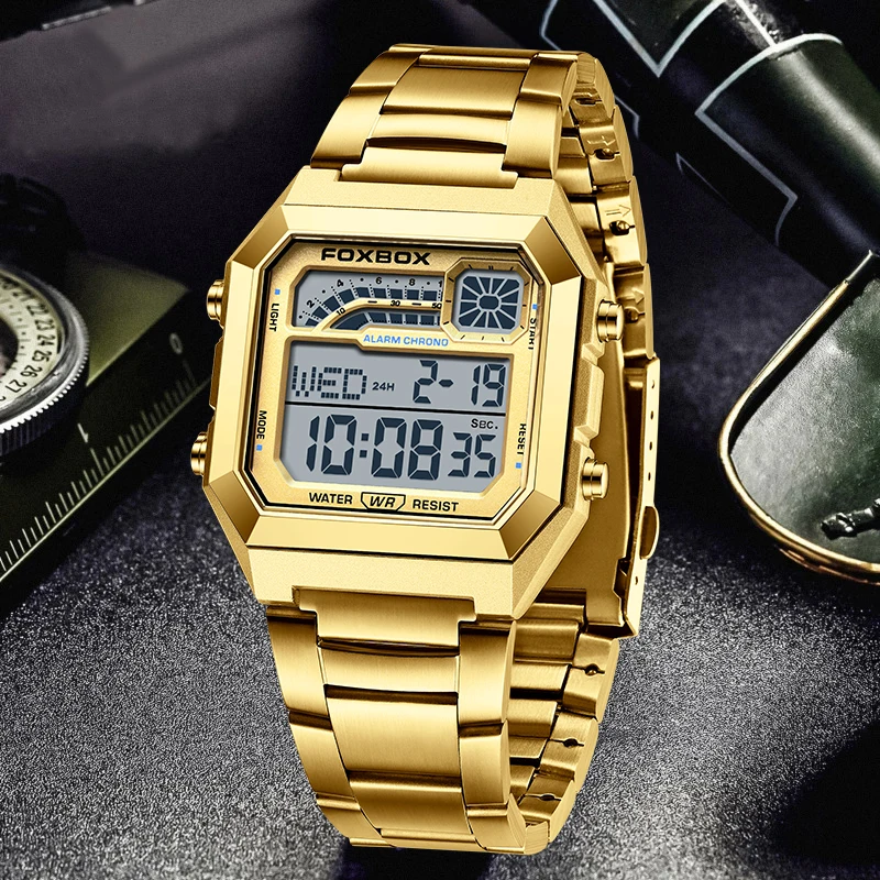 LIGE Brand FOXBOX Fashion Digital Electronic Man Watch Luxury Casual Waterproof Luminous Mens Watches Movement Alarm Chronograph