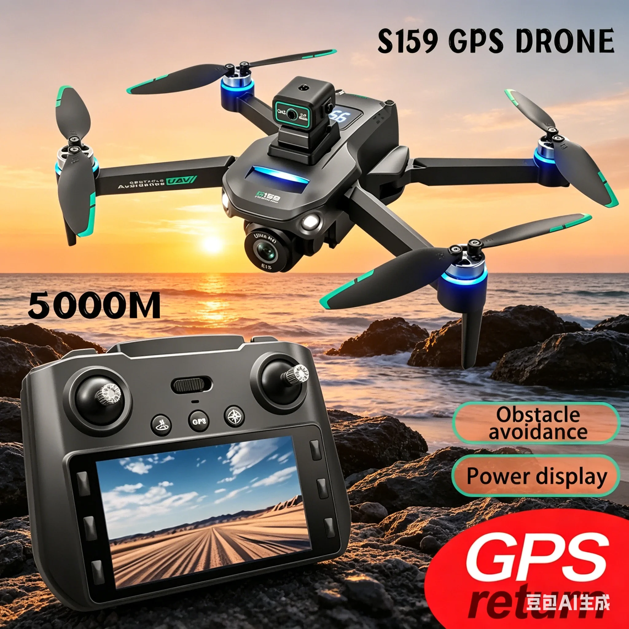 Dron GPS S159 4K Profesional con Cámara Dual, Sin Escobillas, Evitación de Obstáculos, Control por Pantalla, WiFi FPV, Dron 360 °   Juguetes de cuadricóptero RC Flip