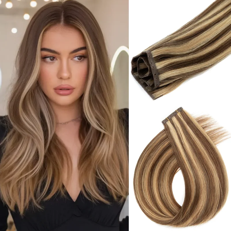 Extensions de cheveux humains de qualité supérieure, 16 pouces, 40g, tissage papillon invisible noué à la main, sans perles, avec double languette en PU, design à trous plats, pour l'épaississement des cheveux naturels et le coiffage quotidien