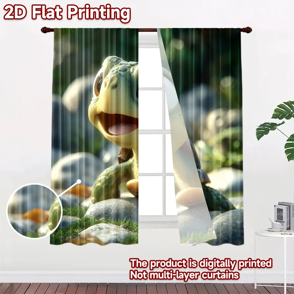 2D flat printing 2pcs Curtain Cute Turtle Outdoor Nature Digital Printed Polyester Drapes Holiday Decorations for Photo Booths &