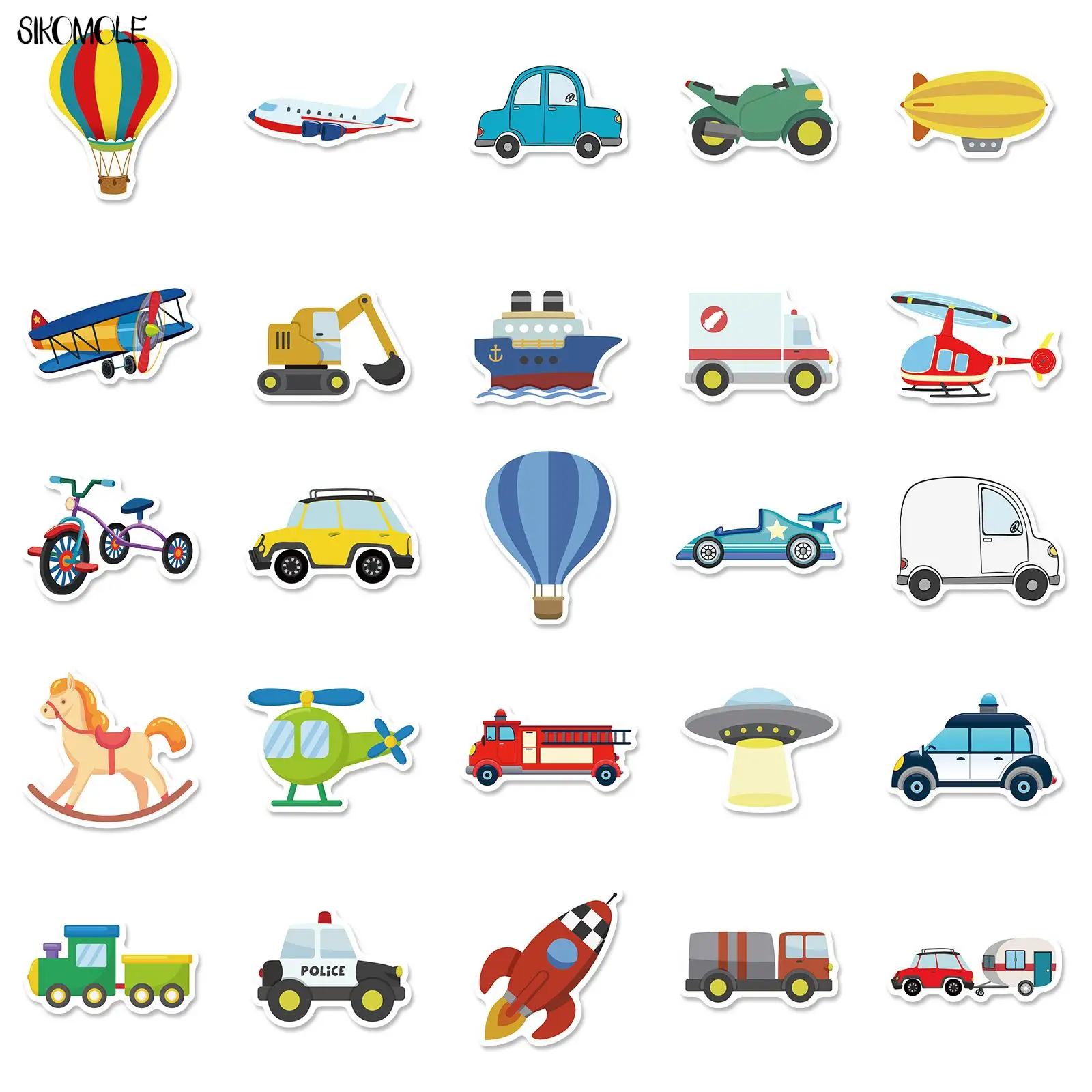 10/30/50PCS Cartoon Vehicle Stickers Kawaii Hot Air Balloon DIY Kid Puzzle Toys Car Plane Ship Laptop Decals Graffiti Sticker F5