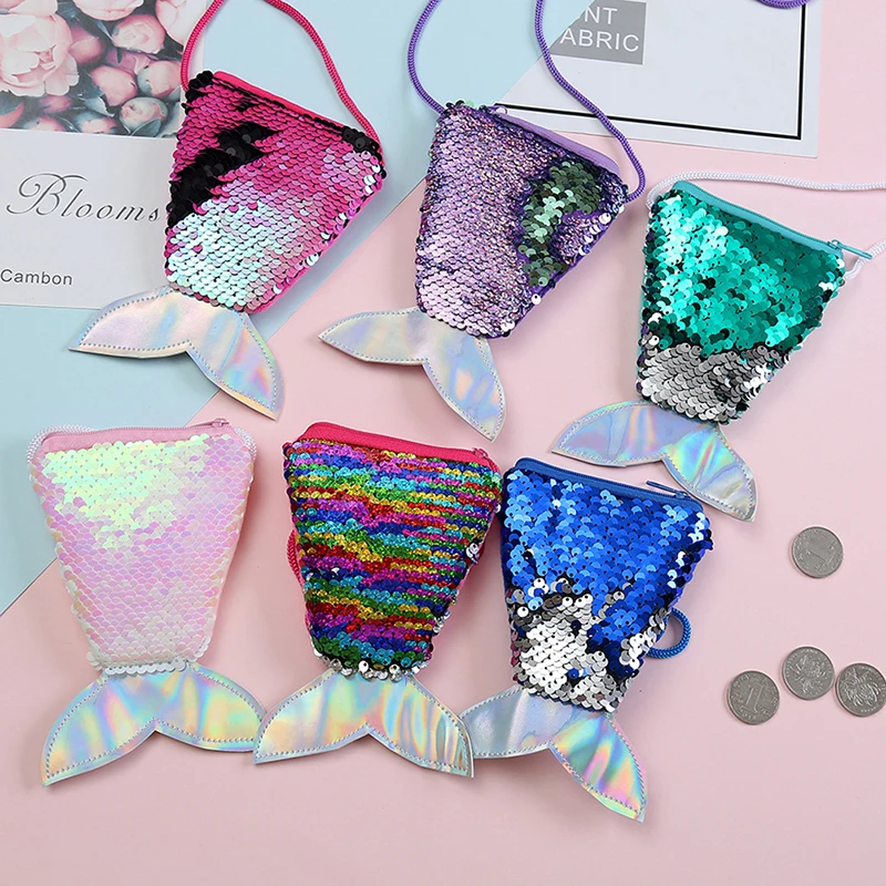 Mermaid Tail Sequins Coin Purse Girls Wallet Bags Money Holder Pouch Kids Gifts