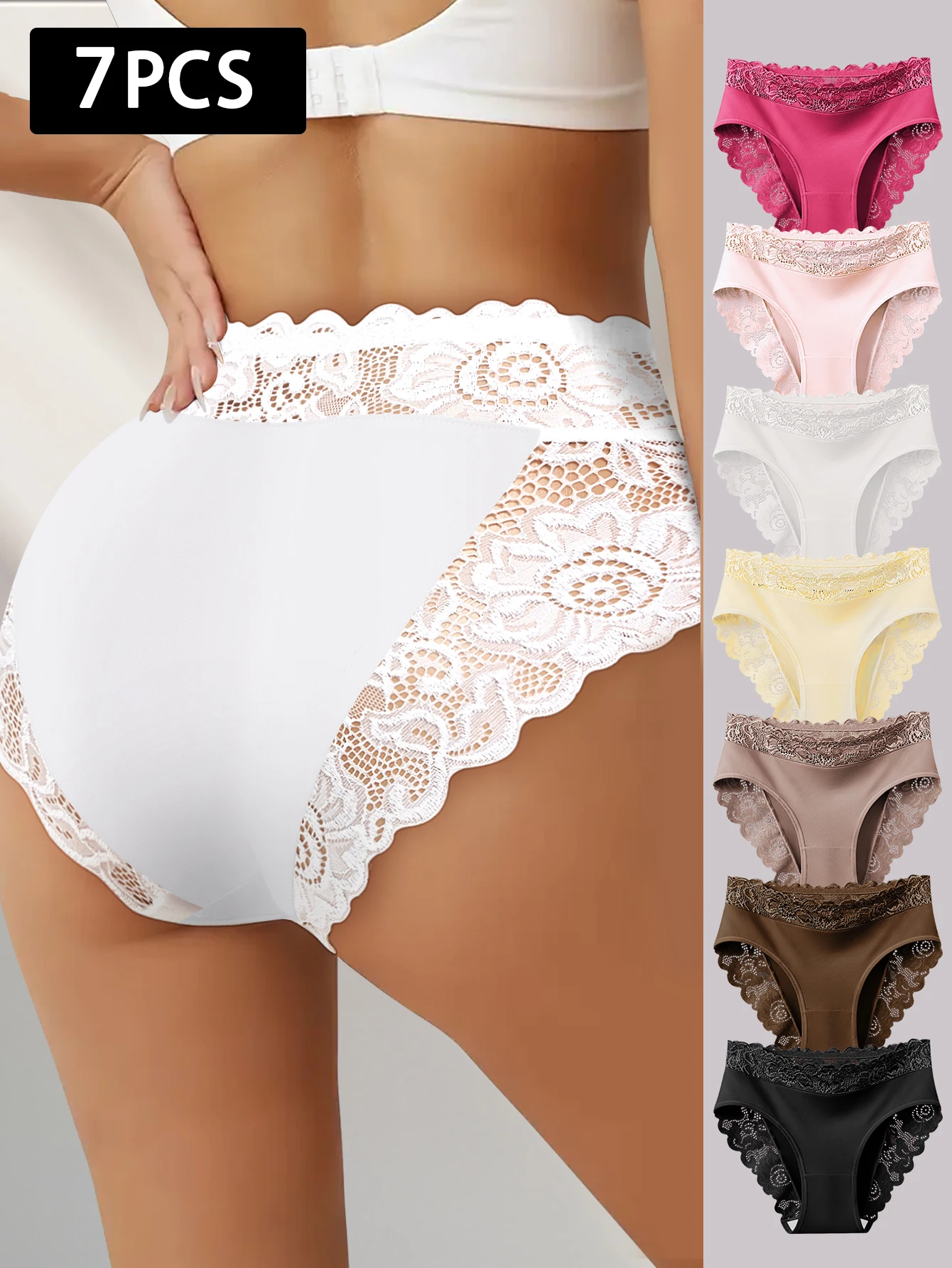 

Комплект из 7 бесшовных трусиков со средней посадкой для женщин, с кружевной отделкой и контролем живота, без рулонного пояса, гладкая утягивающая повседневная одежда