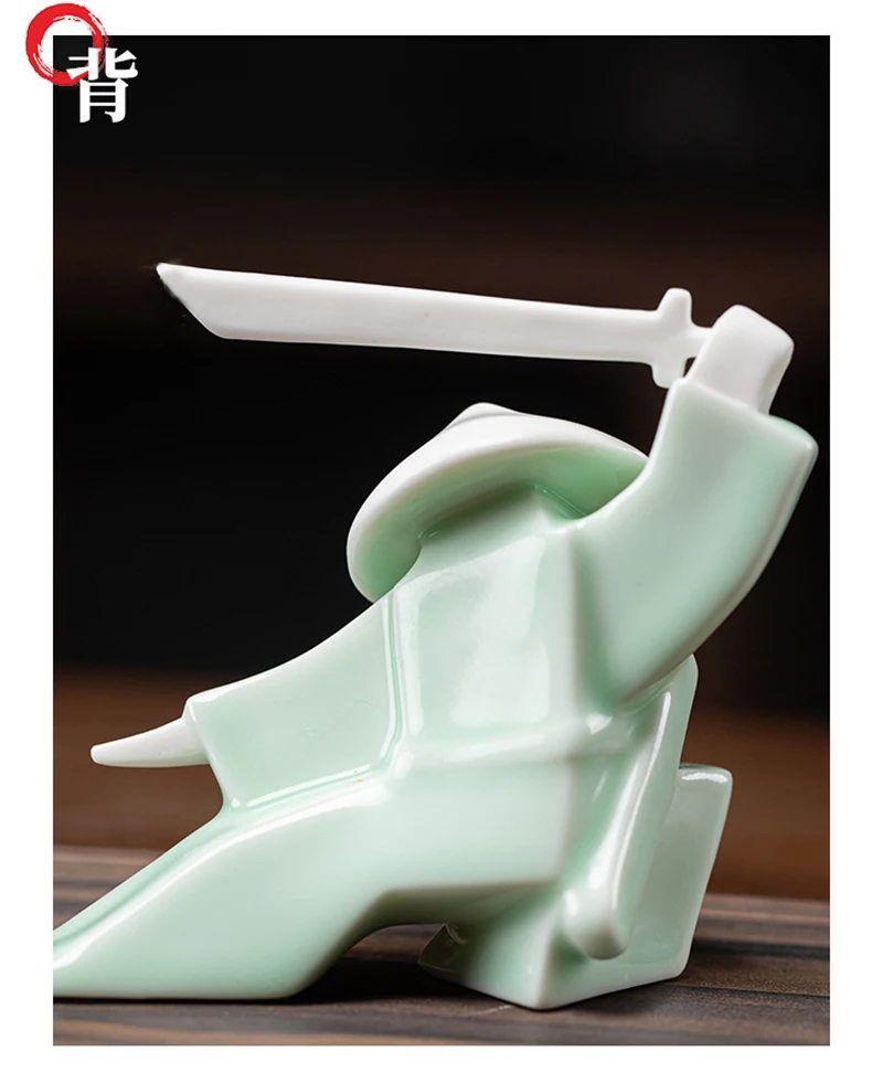 Kreative Weiß Keramik Samurai Figur Blanc De Chine Solide Geometrische Ornament Orientalischen Stil Alte Krieger Zubehör – Detail 8