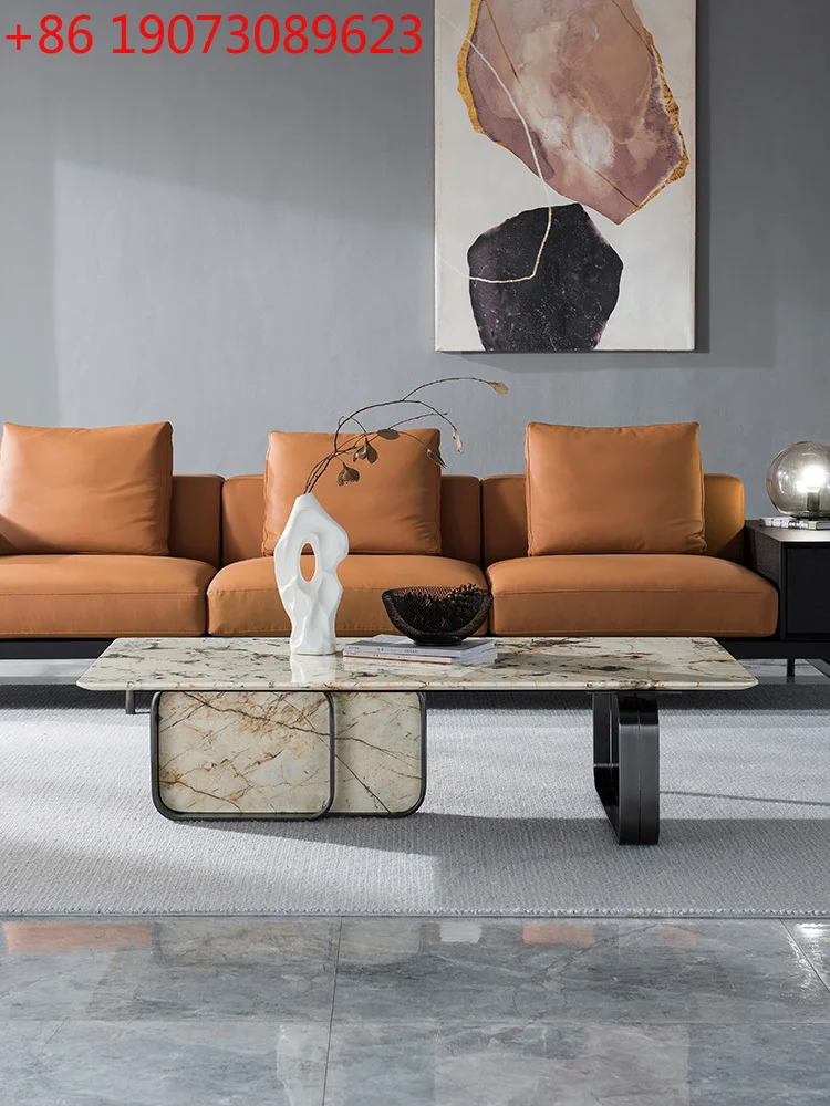 

Italian minimalist natural marble luxury stone coffee table modern minimalist edge table high-end square corner table