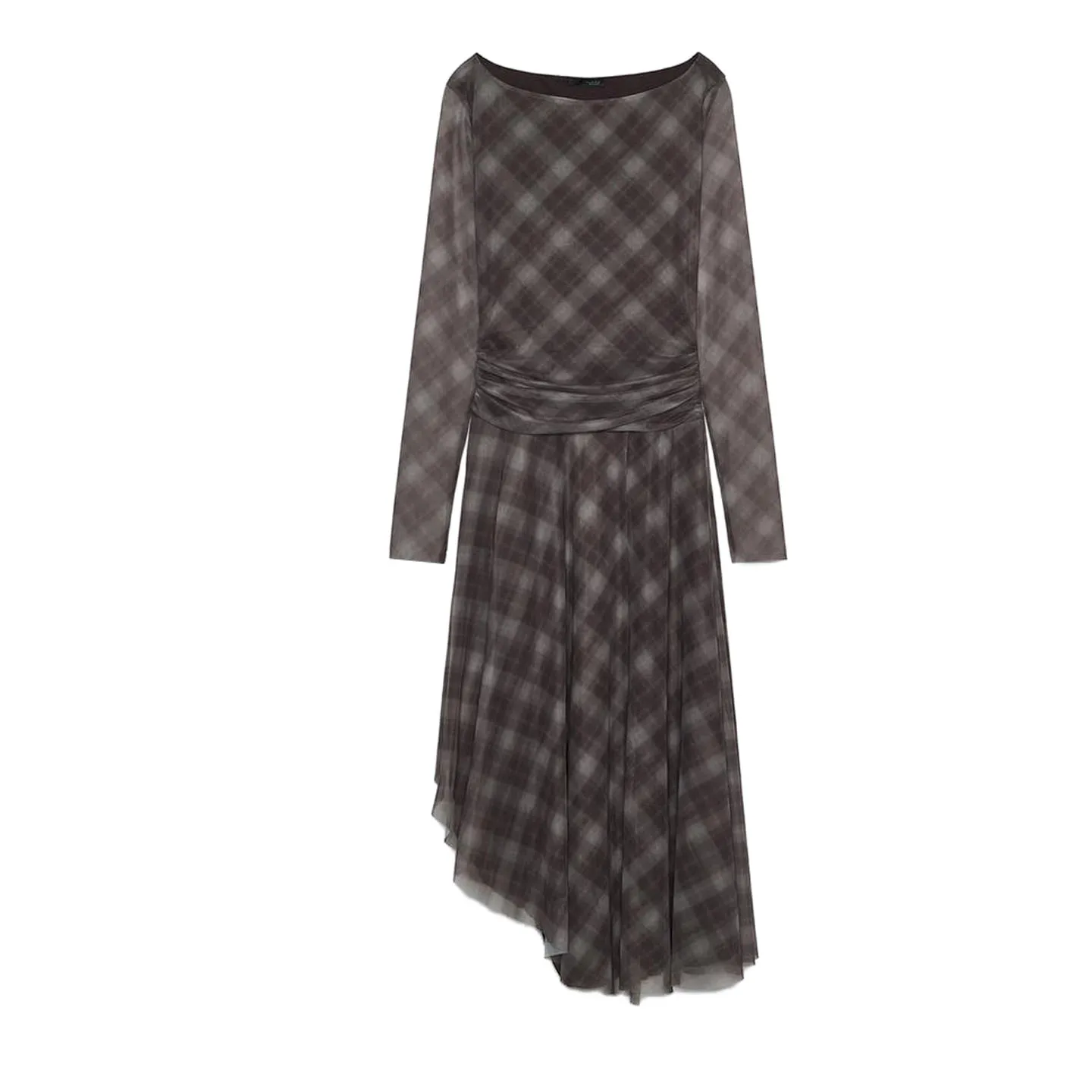 Outono feminino férias sle um ombro longo sve assimétrico em camadas xadrez rede de seda dr midi x versão solto ajuste