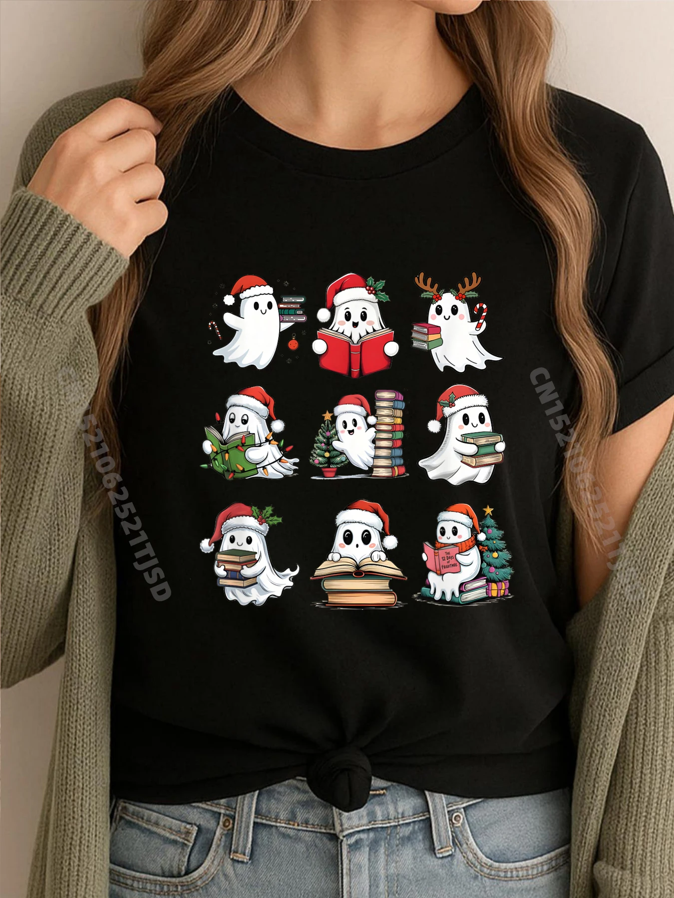 

Cute Ghost Reading Books Teacher Halloween Books Lover Mens Clothing Plus Size Camisetas De Hombre