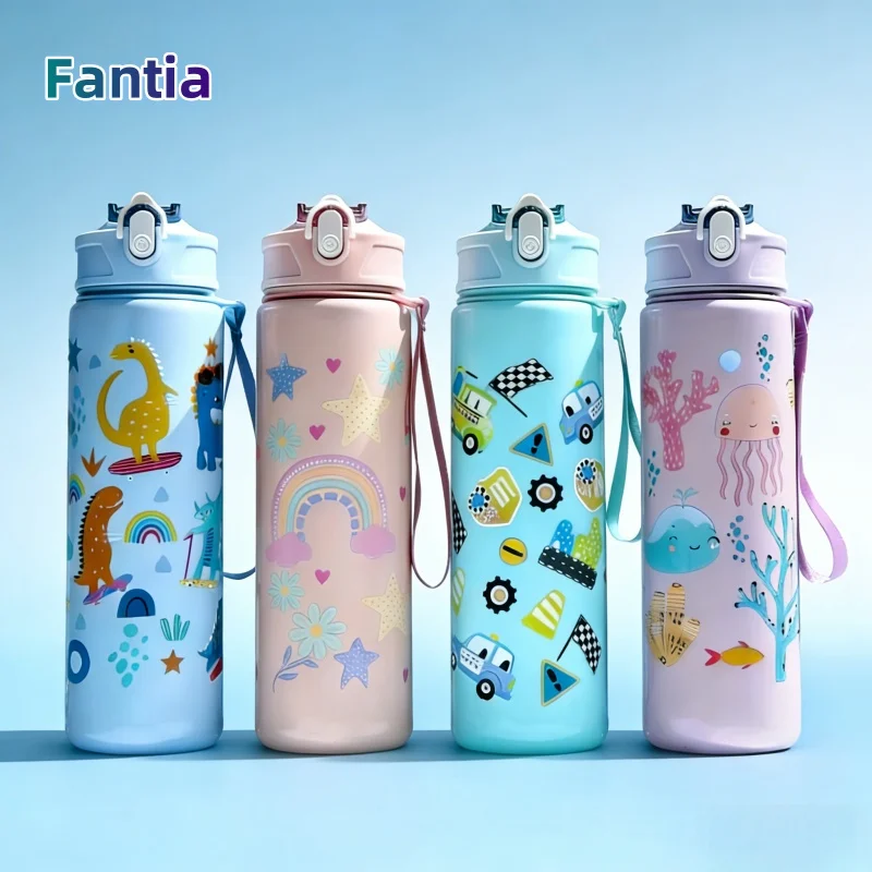 Dinossauro arco-íris copo de palha bonito garrafa de água acampamento ao ar livre piquenique reutilizável copo leve utensílios de mesa ao ar livre 750ml à prova de vazamento