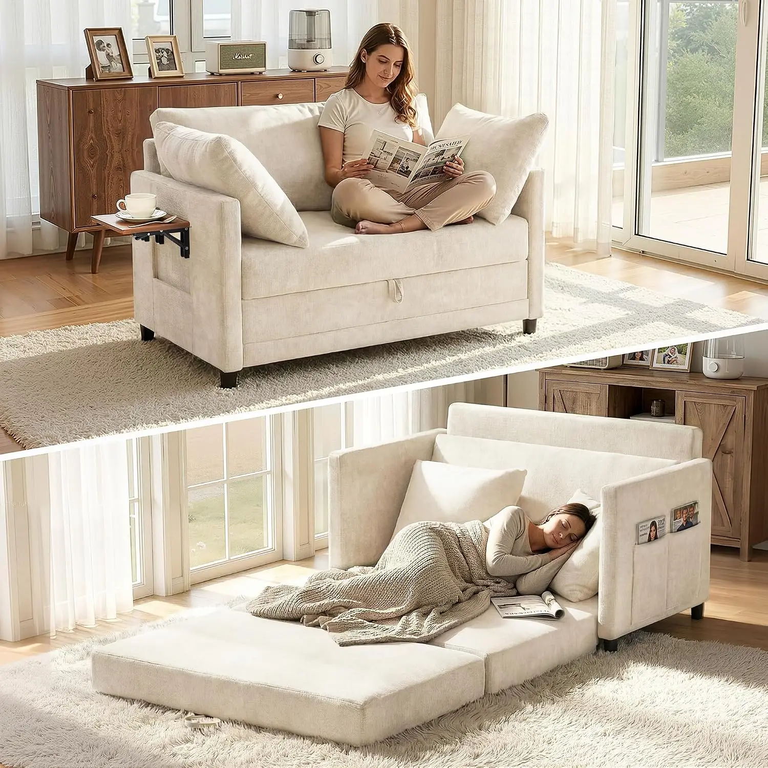 Convertible Sofa Bed with Side Table, 51