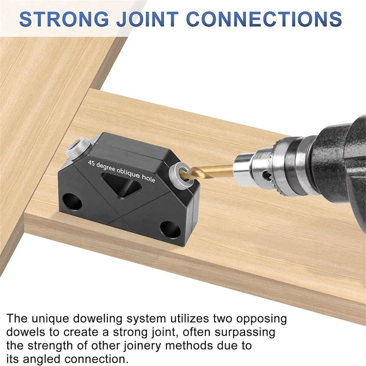 Dowel Jig for Angled Dowel Joints, Dowel Jig Kit with Drill Bit,Hex Key, Stop Ring, Plastic Pocket Hole Plug and Screws