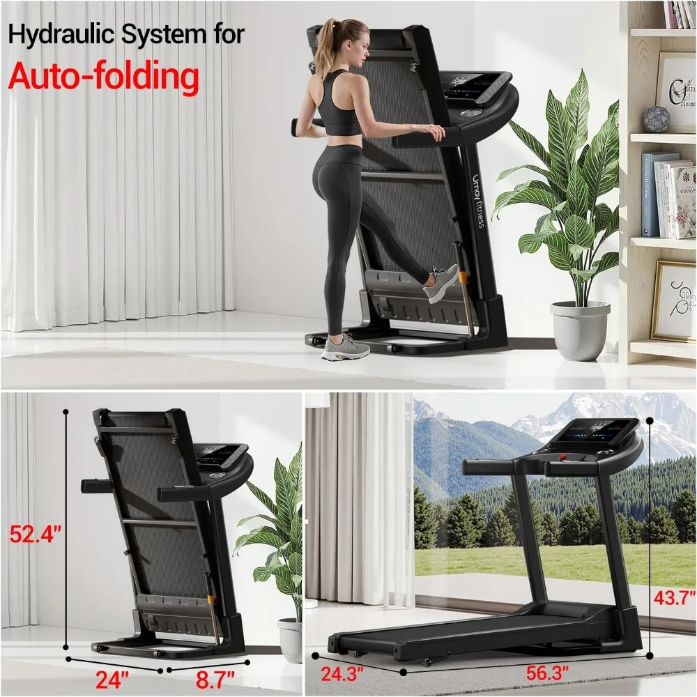 جهاز سير مائل قابل للطي للاستخدام المنزلي مع أجهزة استشعار النبض، محرك هادئ 3.0 حصان، يدعم ما يصل إلى 300 رطل، متوفر باللون الأسود أو Gra