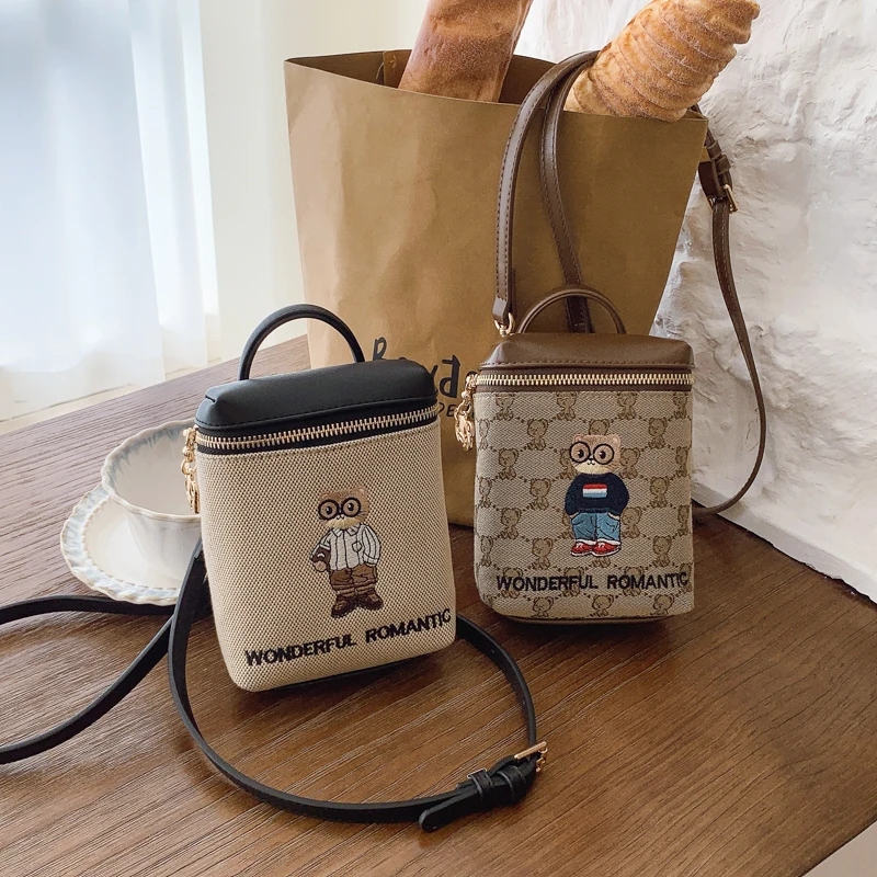 

Beibaobao 2025 new shoulder crossbody bag cartoon phone bag niche design women's bag simple canvas small bag handbag