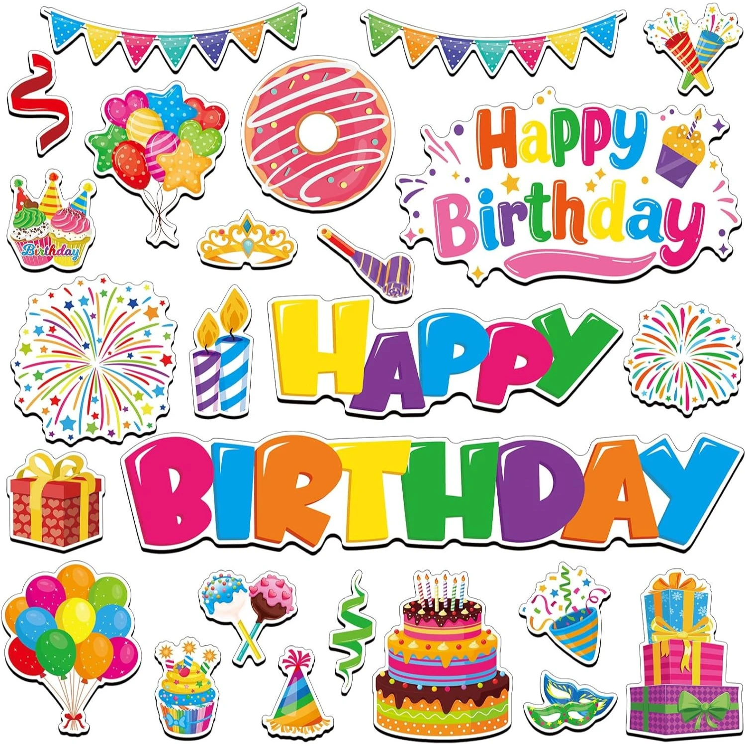 25Pcs Birthday Cruise Door Magnets, Waterproof Fridge Car Metal Surface Decorations, Cake Balloon Candy Magnetic Stickers