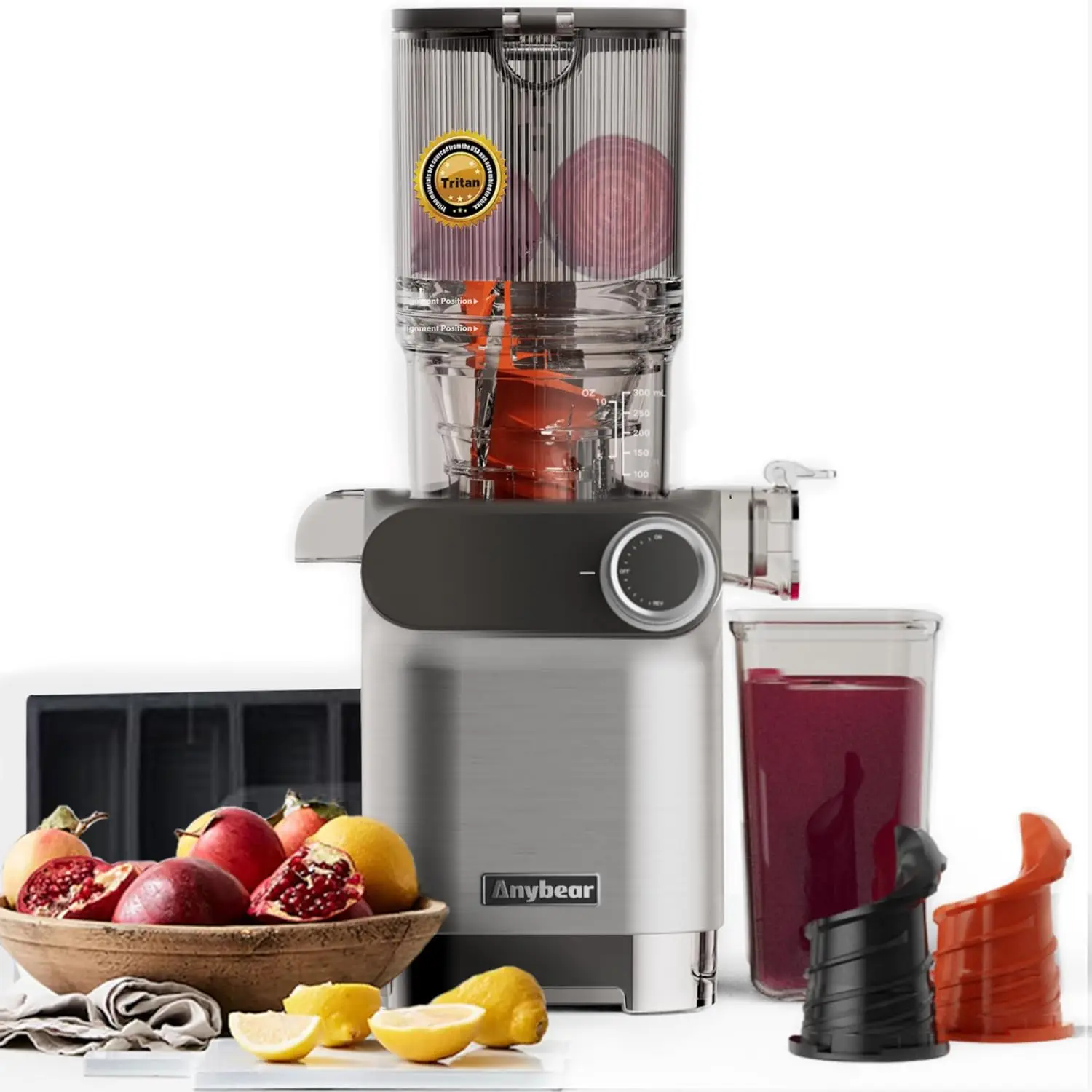 

Cold Press Juicer, Masticating Juicer 4.3" Large Feed Chute Fit Whole Fruits Vegetables