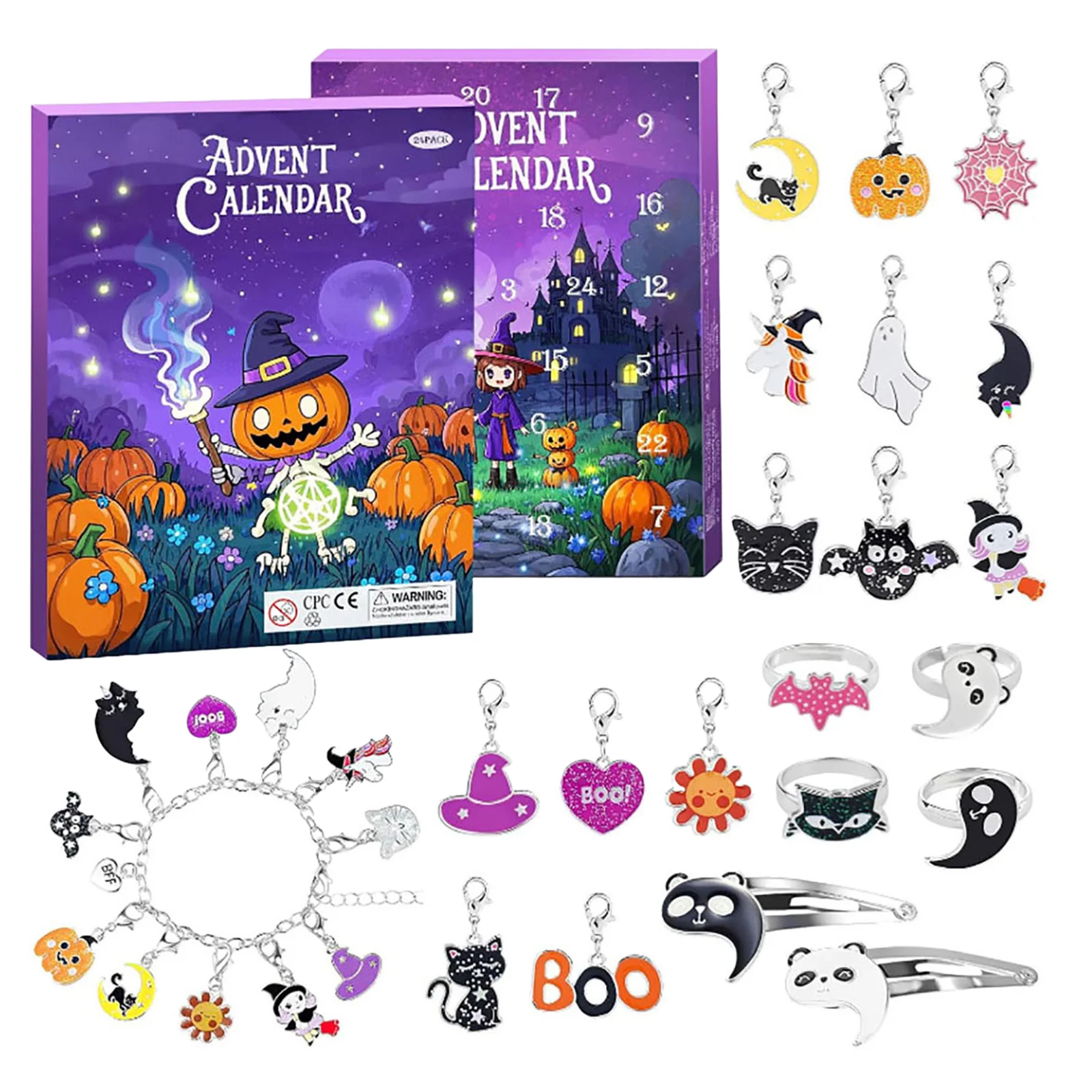 Couronne de batterie avec minuterie, calendrier de l'avent d'halloween 2025 pour filles et garçons avec 24 jours, calendrier de compte à rebours 365 détachable