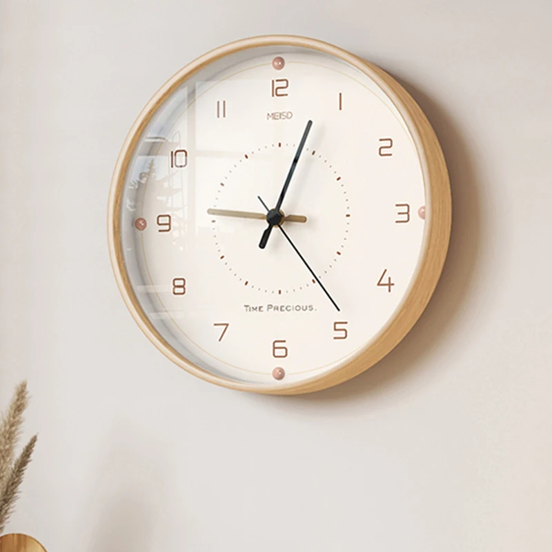 Nordic Style Wooden Clock with Silent Movement - Decorative Round Wall Clock for Living Room and Bedroom