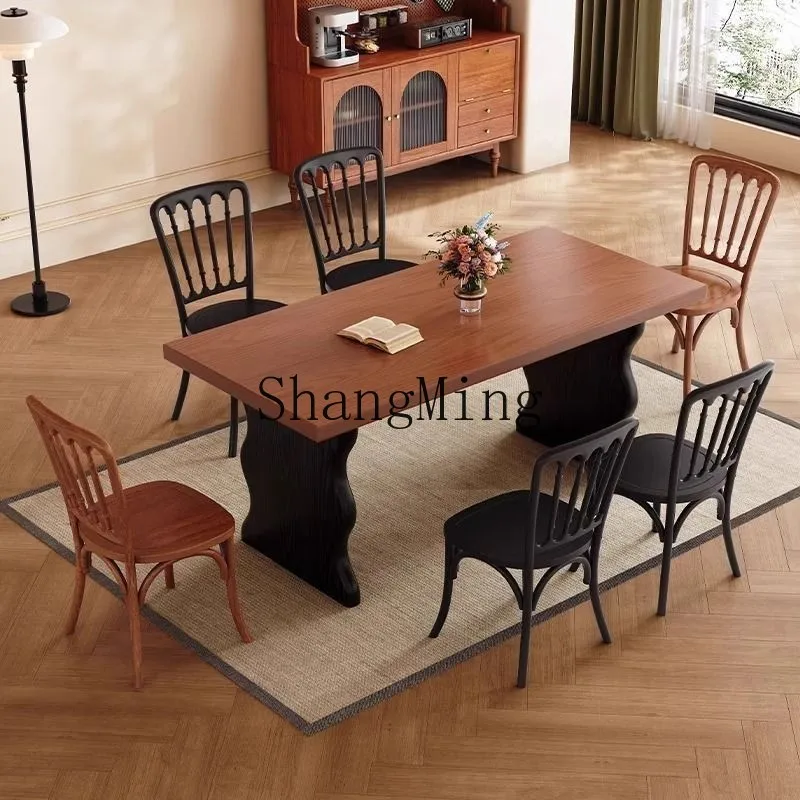 

SM antique thickened solid wood dining table retro household rectangular table modern simple tea table combination