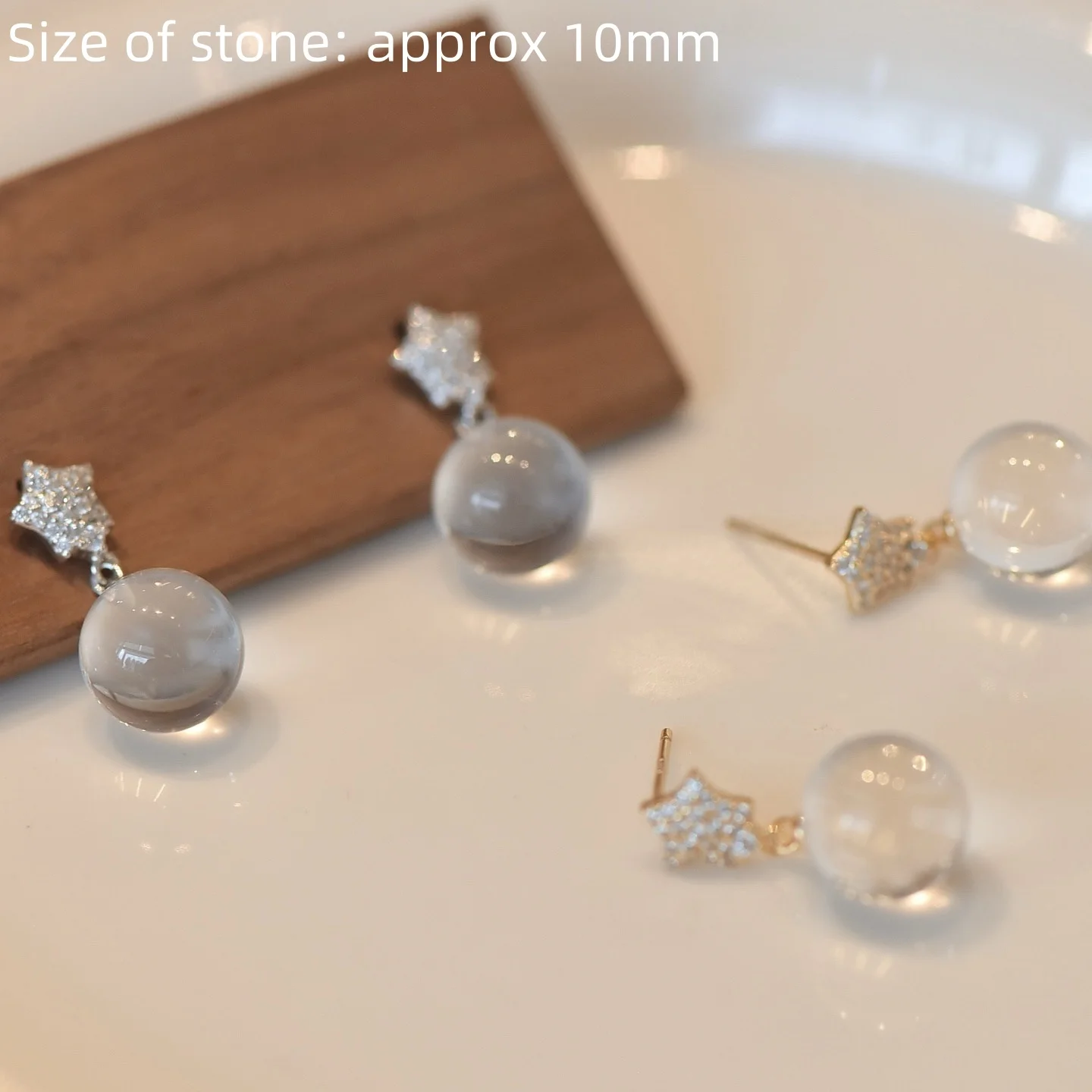 

1 Pair Fengbaowu Natural Stone Rock Quartz Earring Sphere Ear Stud 925 Sterling Silver Star Crystal Jewelry Gift For Women
