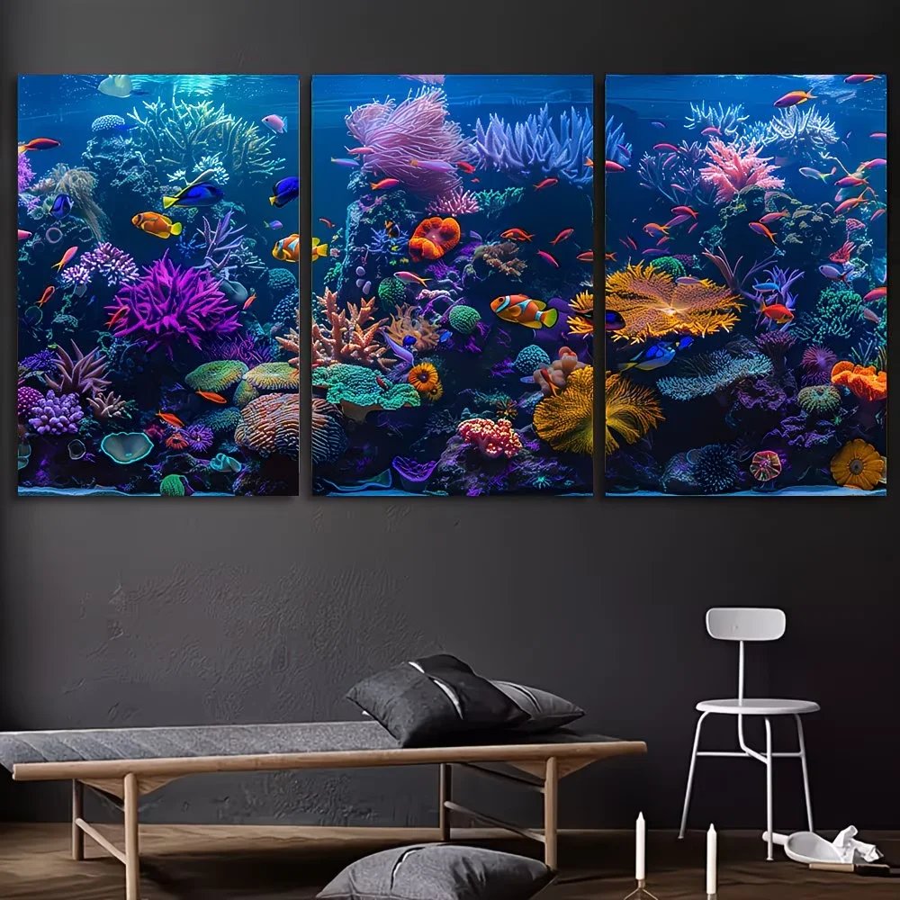 5D DIY Diamond Embroidery Picture Colorful Coral Reefs Fish Landscape Art 3Pcs Diamond Painting Cross Stitch Mosaic Wall Decor