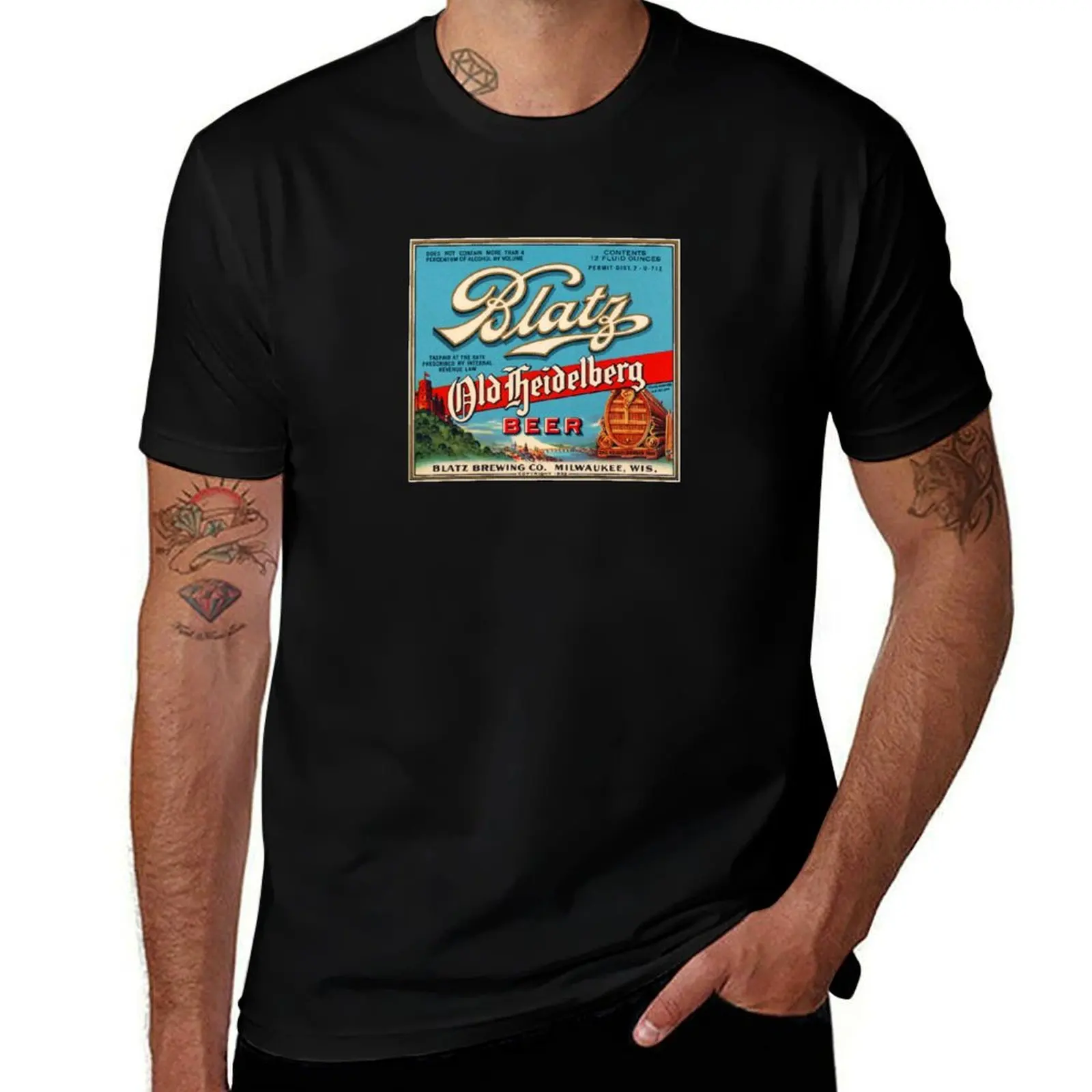 Blatz Old Heidelberg Vintage Beer Label Restored T-Shirt Casual Trendy Short Sleeve T-Shirt