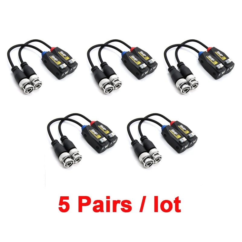 5pairs/10PCS Video Balun Assembled Type Twisted pair transmitter 8MP BNC to RJ45 Converter For CCTV Cccam AHD/CVI/TVI/CVBS