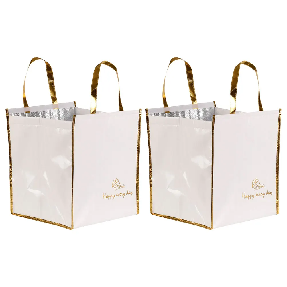 

2Pcs Insulated Bags for Food Cake 8Inch White Foldable Collapsible Cooler Tote Grocery Thermal Storage NonWoven Portable