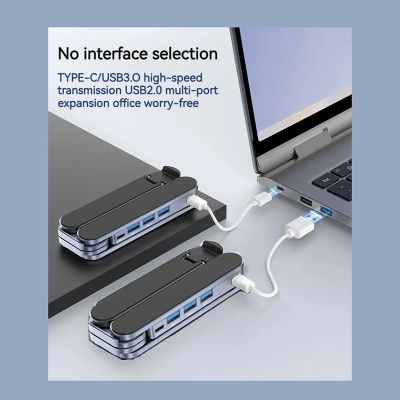 

【MARKETING】Складная подставка для ноутбука 2 в 1 и концентратор USB C, регулируемый держатель, многопортовая док-станция USB C для ноутбуков 10-17 дюймов