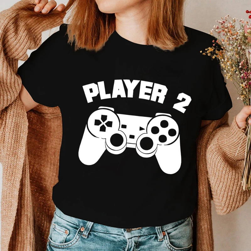 Player 1 Plarer 2 Couples T Shirt Letters Print Game Tshirt Fashion Short Sleeve Honeymoon Wife Husband Lovers Matching Shirt