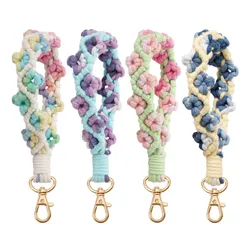 1pc Ins Daisy Flower Key Chain Explosive Style High-End Diy Hand-Woven Wrist Key Ring Bohemian Style Car Keychain Bag Pendant