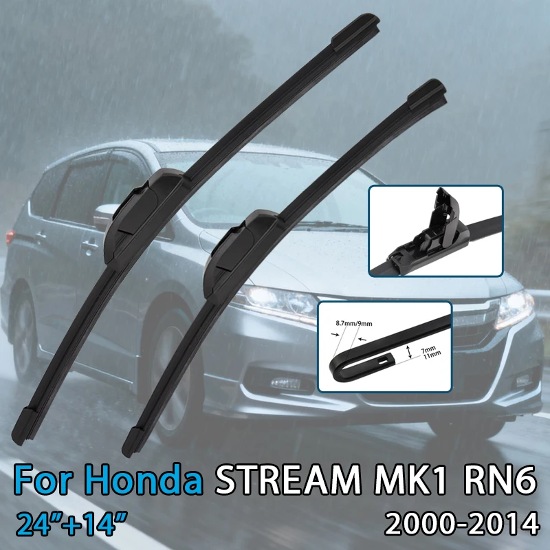 Für Honda STREAM MK1 RN6 2000-2014 24'' + 14'' Auto Wischer Klinge Front Scheibenwischer fit U Haken Arm Windschutzscheibe Auto Wischer Klingen