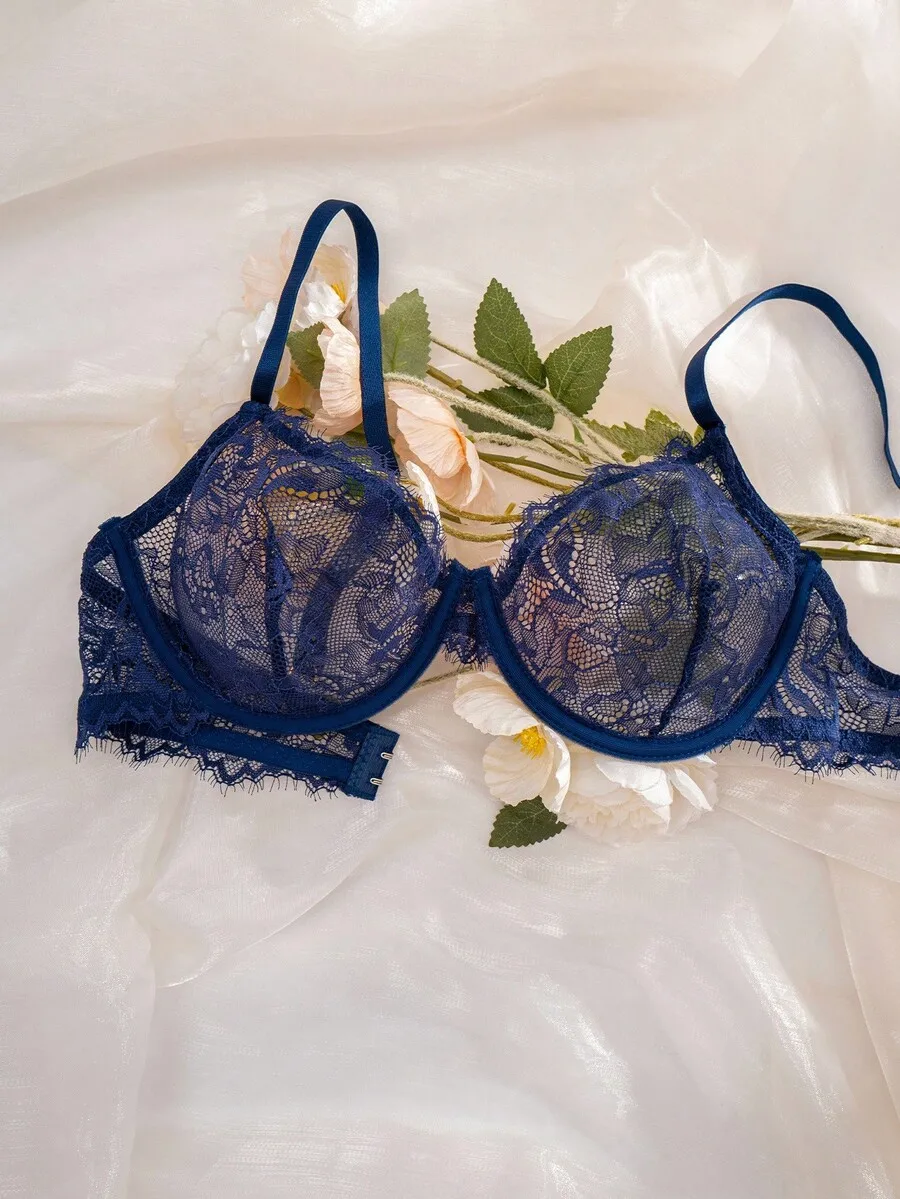 Women Lace Underwire Soft Cup Bra Set Comfortable Floral Design