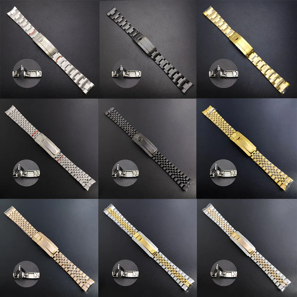 

Watch strap For NH34 NH35 NH36 Watch Case Width 20MM Silver/black/golden Presidential Solid Bracelet Steel Glide Lock Clasp