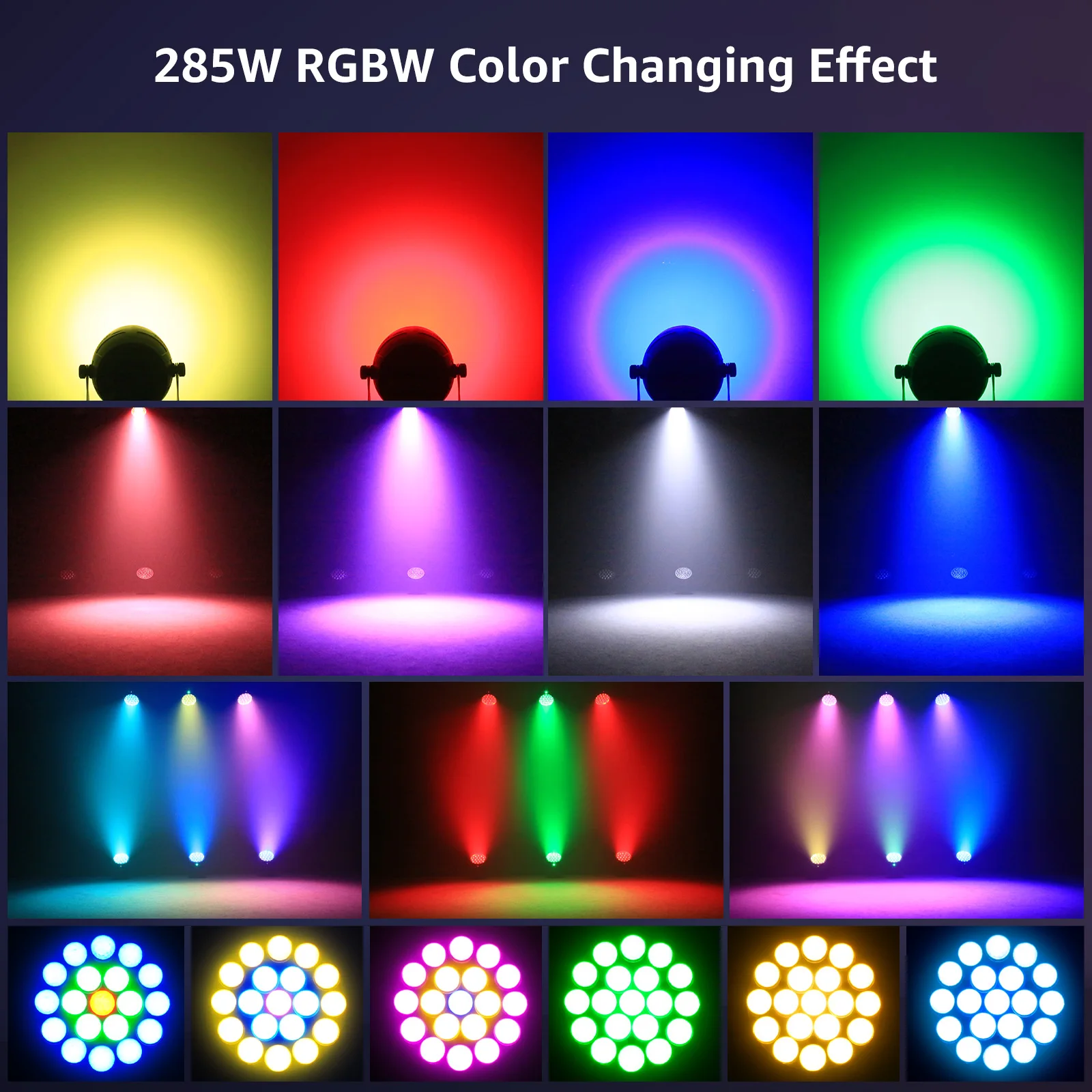 Yiflamefly 4Pcs 19x15w 4-in-1 RGB Focused and Bright Stage Par Light DMX512 For Disco Stage DJ Party Show Bar Halloween Christma