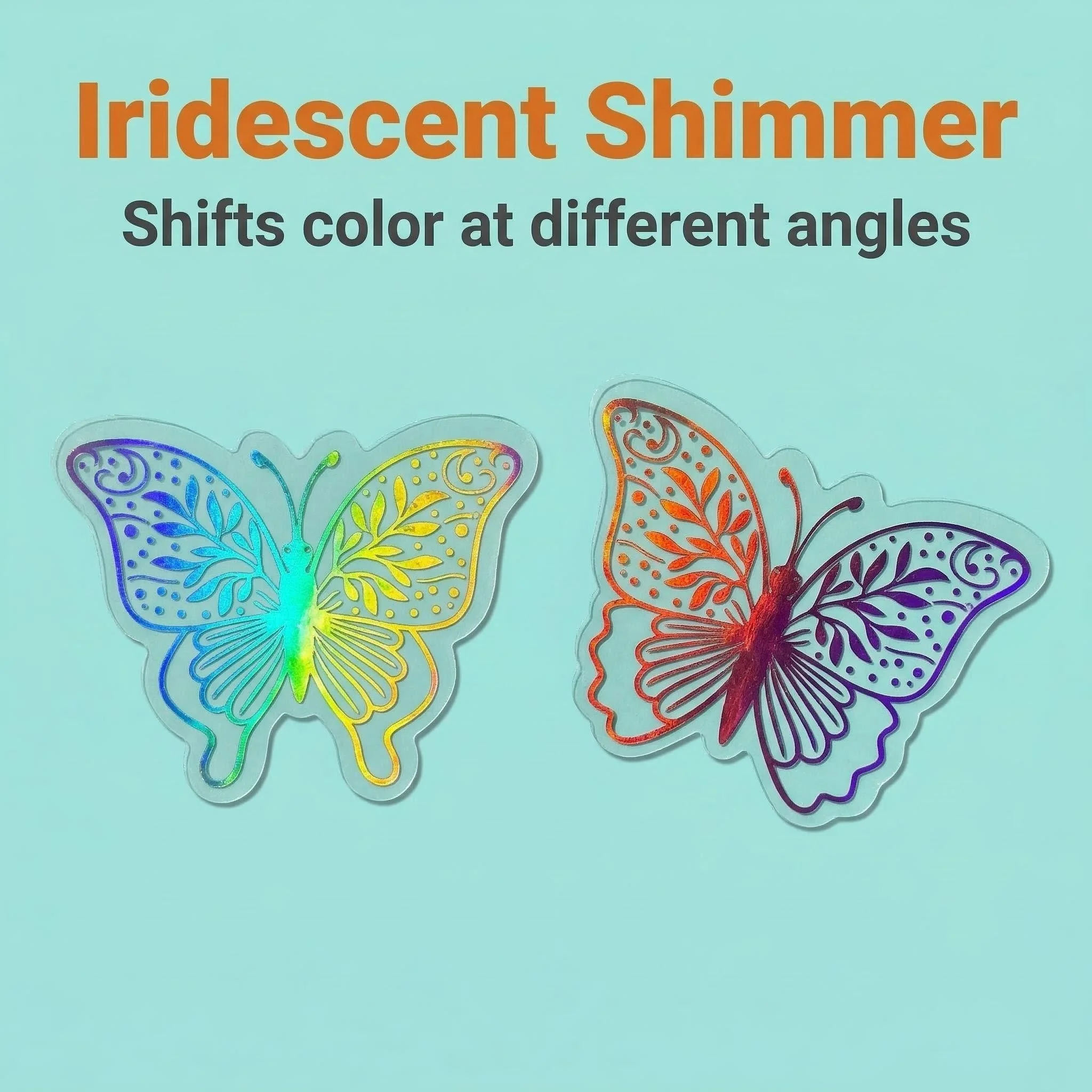 44 Pack Rainbow Butterfly Stickers Transparent PET Holographic Aesthetic Decals for Planner Notebook Scrapbook Decor