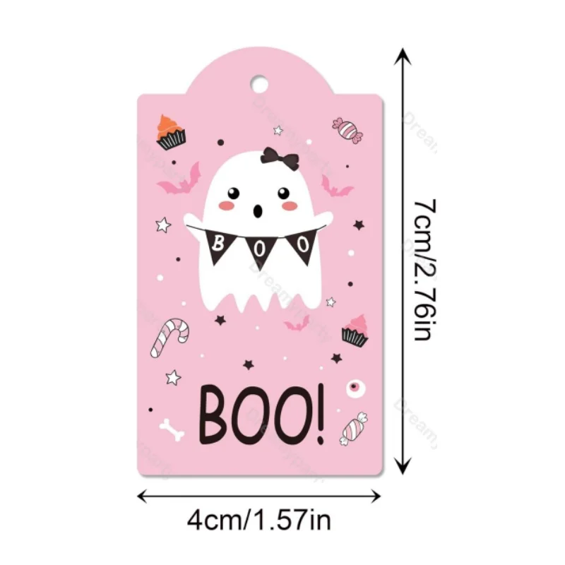100 Stück mehrfarbige Halloween-Hängeetiketten aus Papier mit Seilschnur, Paket, Ornament, Dekoration, Cartoon-Kürbis, Hängekarte, Requisite ﻿ – Detail 3