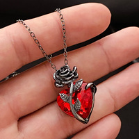 Gothic Zircon Heart Rose Pendant Necklace For Women Girlfriend Fashion Valentine Christmas Gifts Casual Party Choker Jewelry