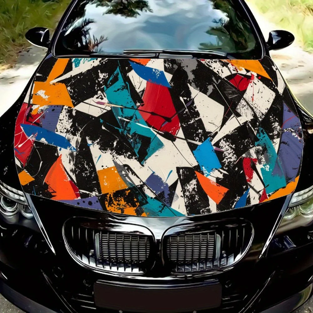 ملصق لاصق لغطاء السيارة التجريدي الملون، أغطية فينيل للسيارة مناسبة لمعظم المركبات، هدية طبقة حماية لغطاء محرك السيارة #1