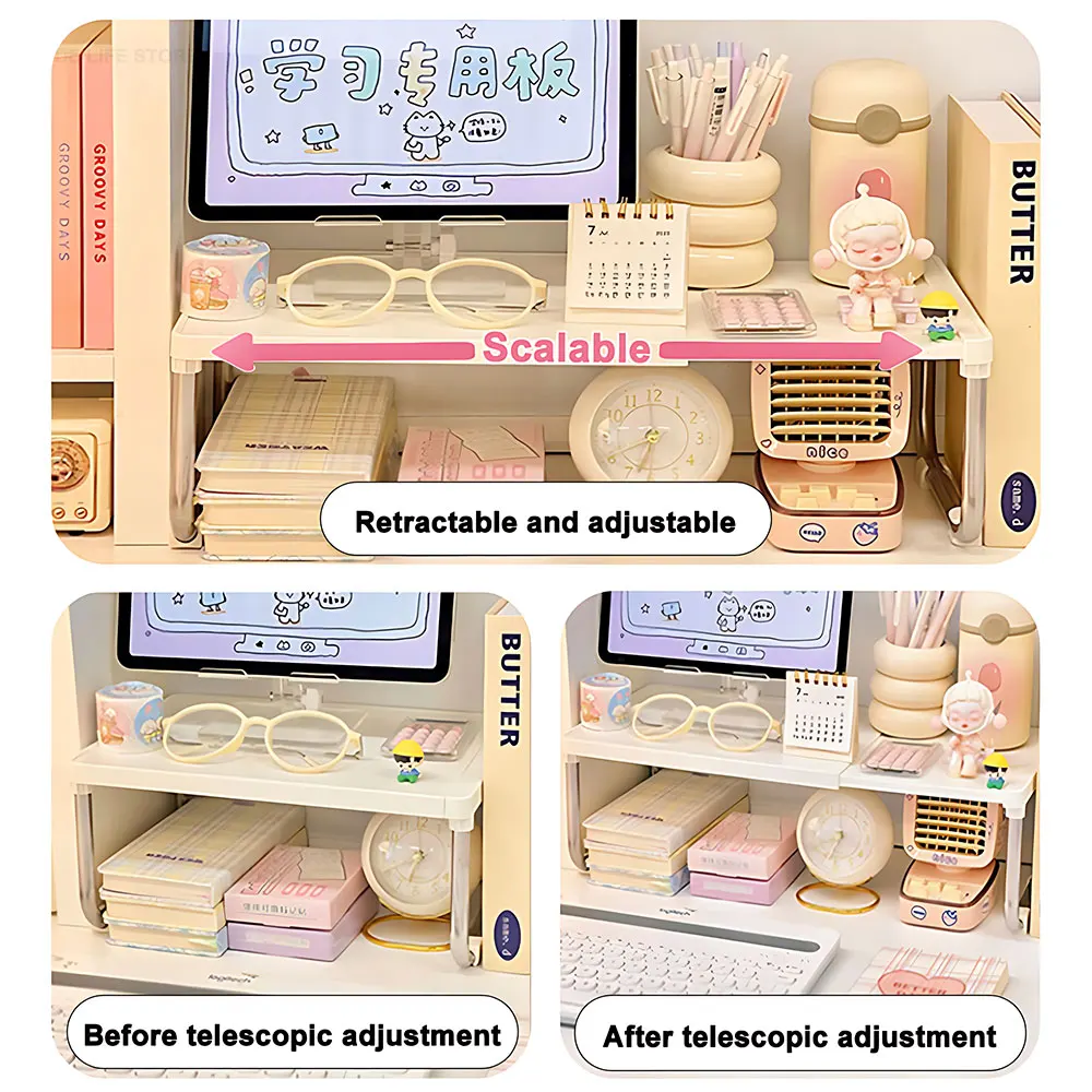 Extendable Storage Shelf Desktop Length Adjustable Storage Organizer For Makeup Sliding Storage Rack For Kitchen Bedroom