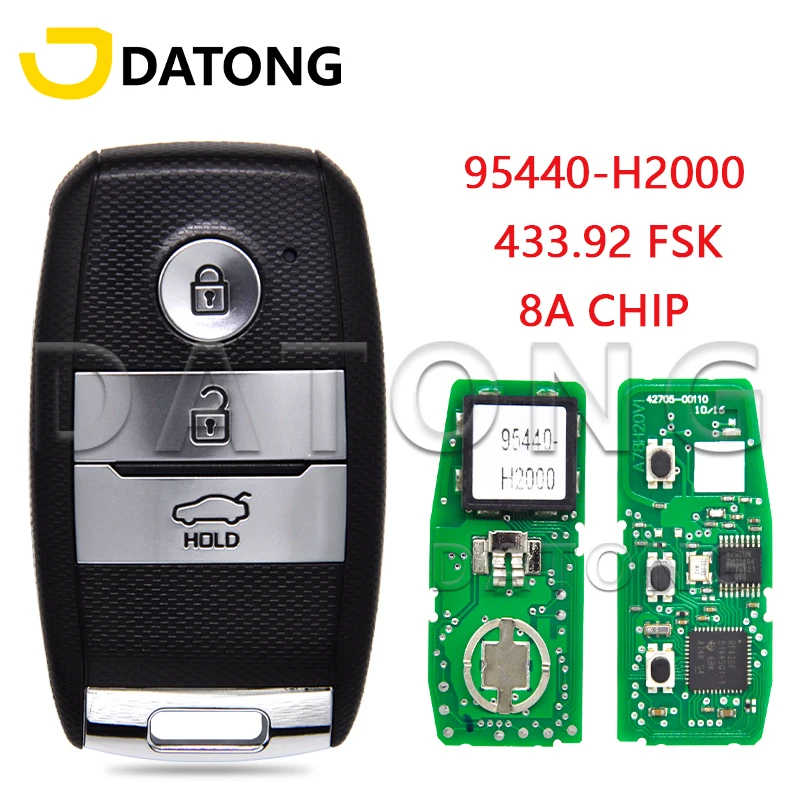 

Автомобильный ключ-пульт дистанционного управления Datong World для KIA K2 K3 95440-H2000 с чипом 8A, 433.92 FSK, сменная бесключевая карта
