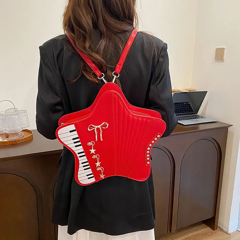 

Women Creative Shoulder Bag Five-pointed Star Retro Piano PU Leather Backpack Music Art Multi Purpose Trend Cute Crossbody Bags