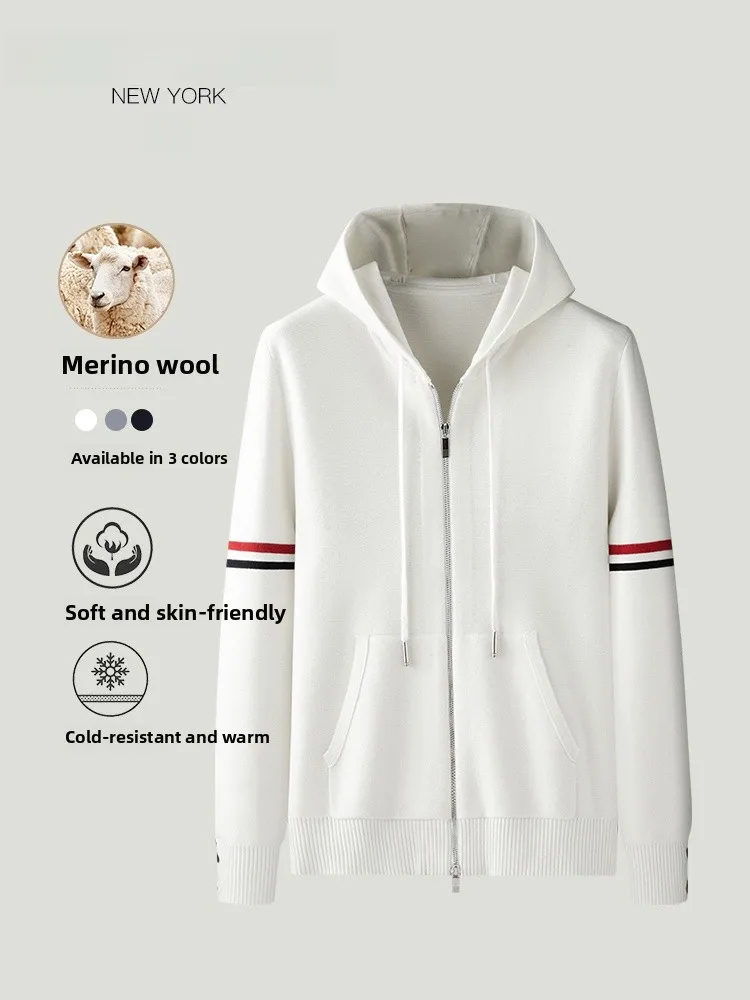 

Классическое мужское шерстяное повседневное пальто с капюшоном, осенне-зимний кардиган в полоску, этнический модный костюм