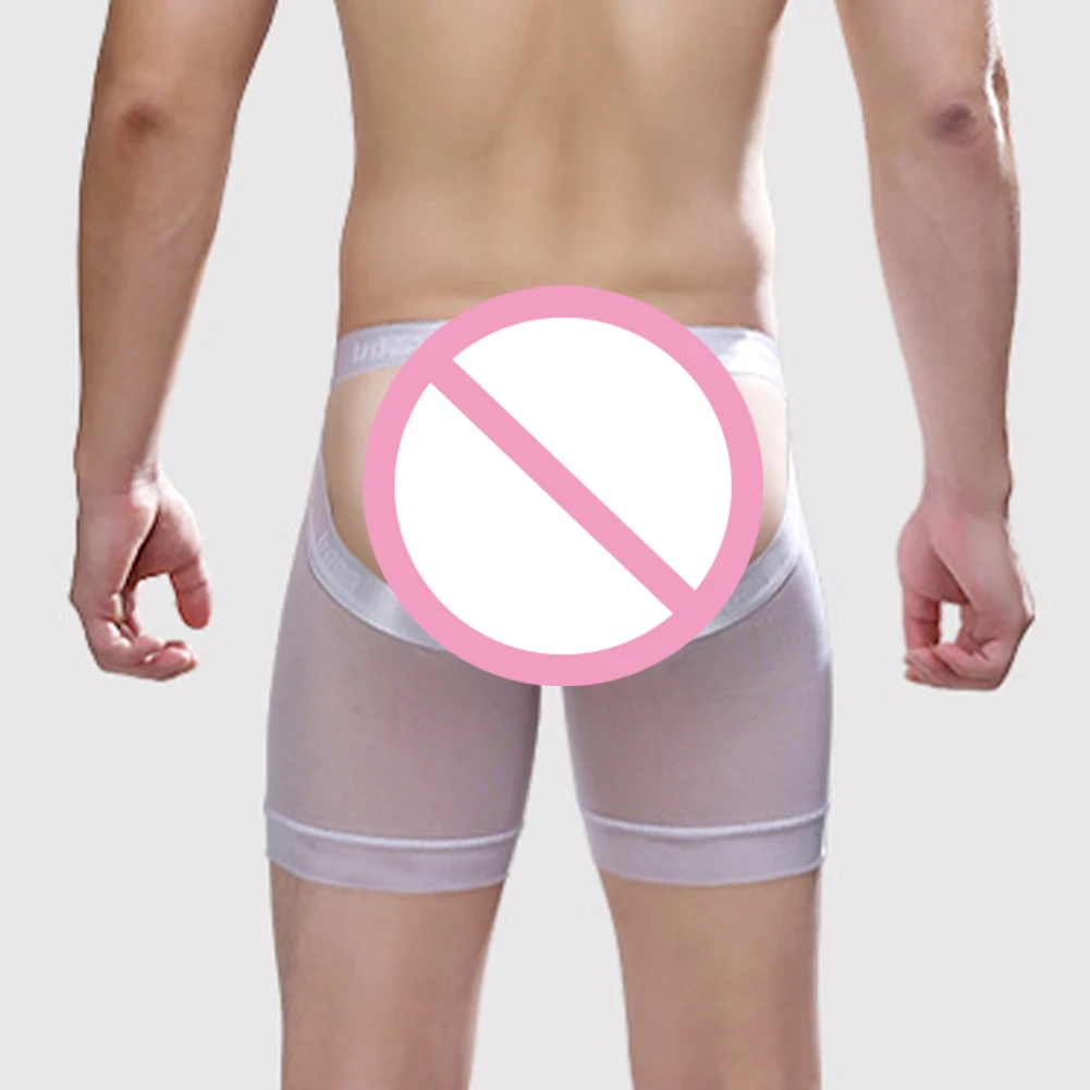 Men Sissy Underwear Backless Open Crotch Ball Pouch Trunks Transparent Low Rise Boxers Breathable Comfort Thong Erotic Panties