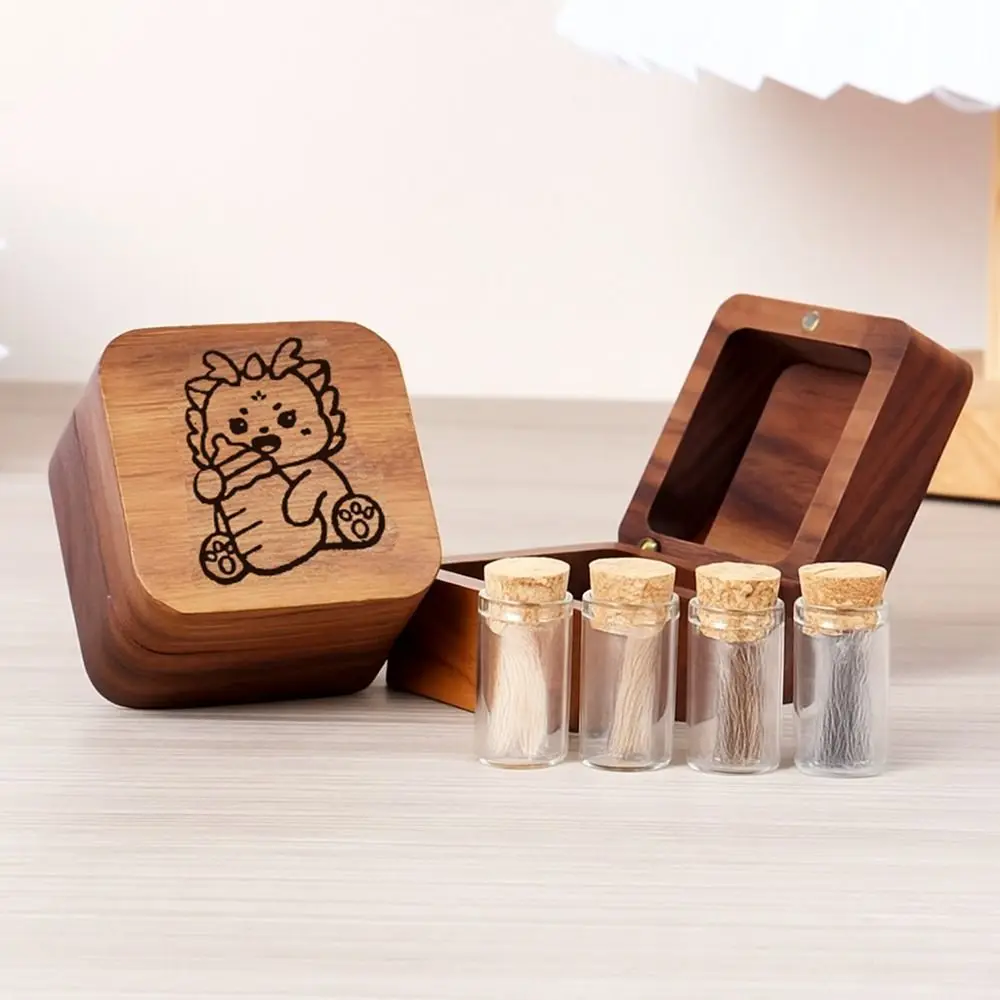 

Wooden Pet Hair Keepsake Box Cartoon Creative Memorial Container Dustproof Eco-Friendly Baby Hair Umbilical Cord Storage Box