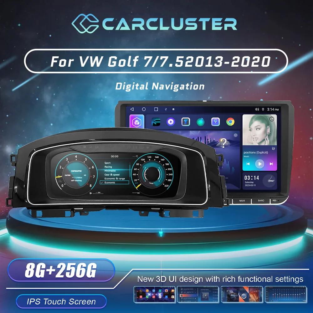 Carcluster 12.3 inch Lcd Digital Dashboard Cluster For VW golf7 7.5 2013-2020 Ys Android Navigation Radio Player Paneel Cockpit