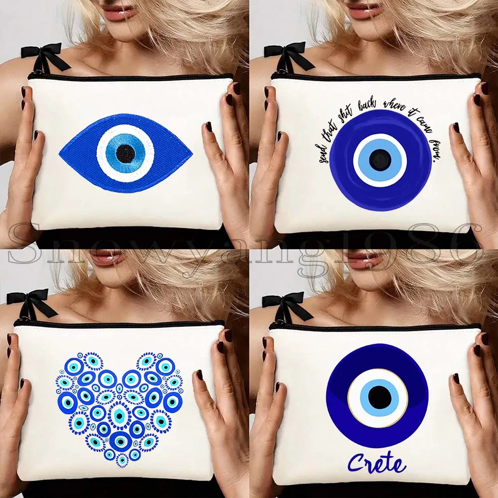 

4pcs Nazar Good Luck CRETE GREECE Mati Blue Evil Eye Charm Amulet Heart Amulet Mandala Cosmetic Makeup Toilet Bags Case Pouch