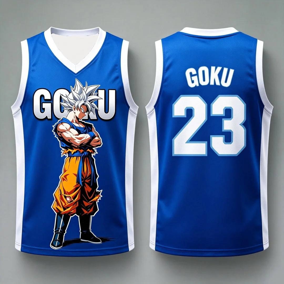 Dragon Ball Ultra Instinct Goku Basketball-Trikot, passende Eltern-Kind-Outfits, weiß, rot, ärmelloses Tank-Top, Anime-Streetwear – Detail 14