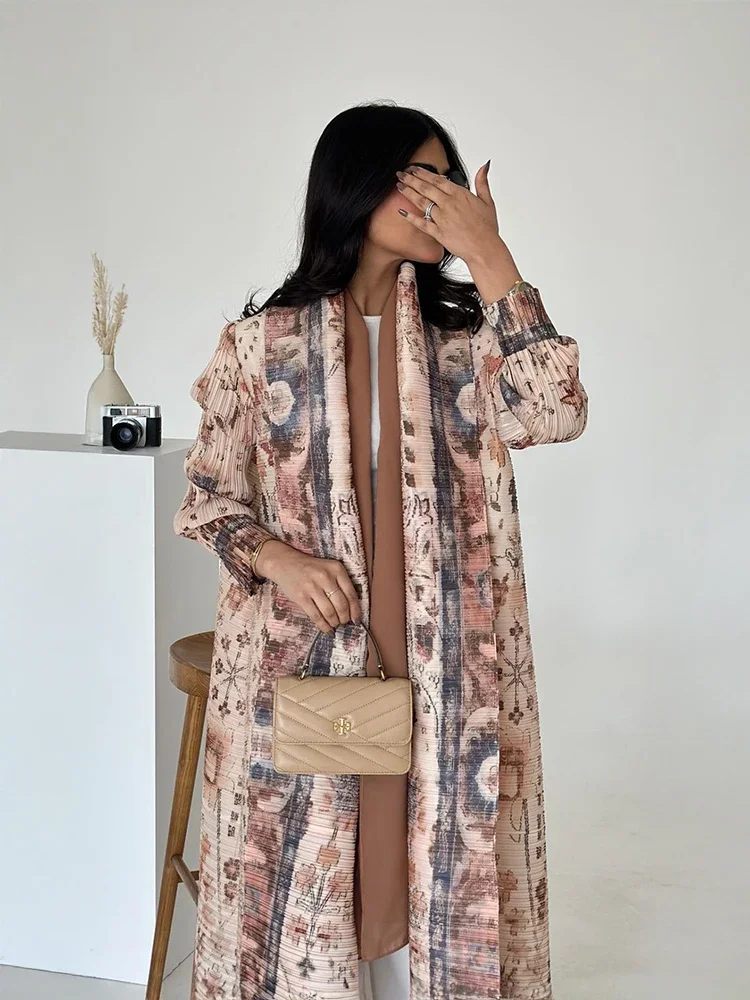 KAF Dubai Abaya Luxus Abend Mantel Frauen Formale Robe Eid Abaya Ramadan 2025, Weibliche Plissee Strickjacke Langarm Graben Mäntel