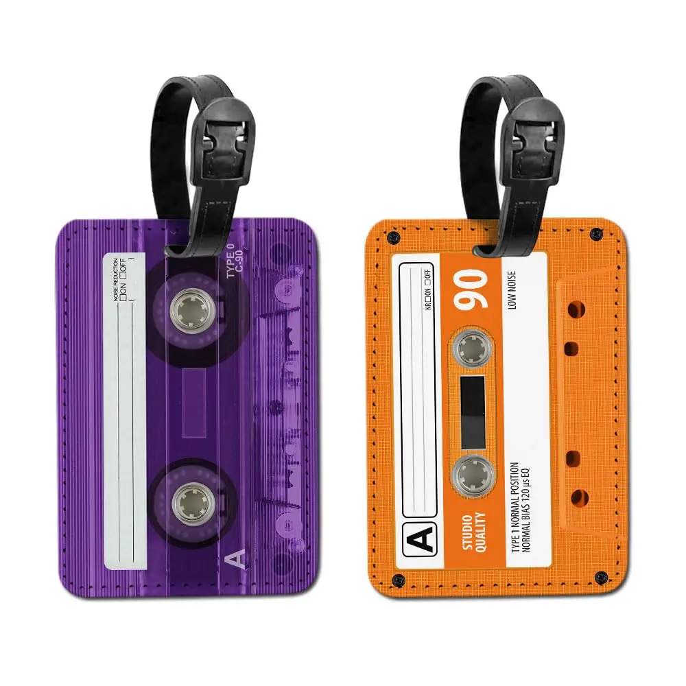 

Набор из 2 бирок для багажа из искусственной кожи (PU) для путешествий, чемоданов и сумок - Фиолетовая кассета, Оранжевая кассета