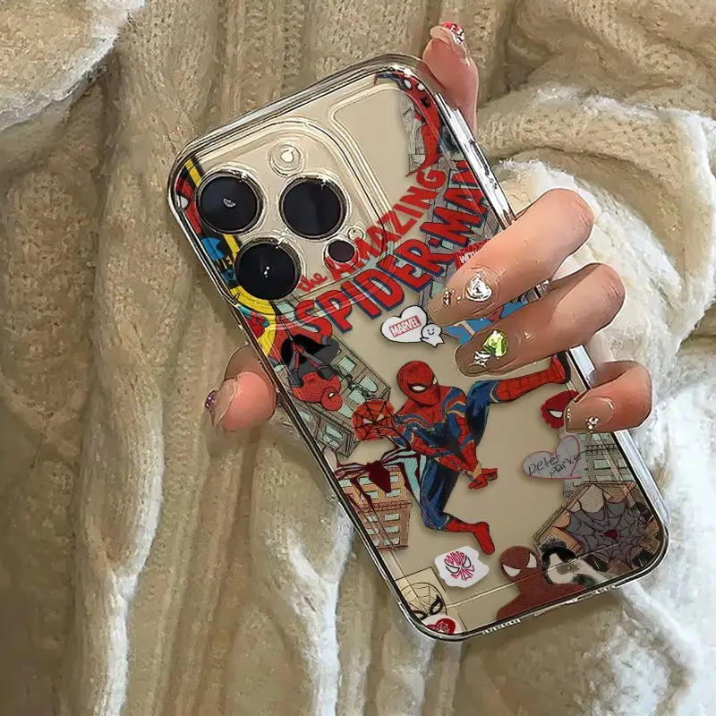 Marvel Spider Man Phone Case For iPhone 16 15 14 13 12 11 Pro Max 7 8 Plus XR XS Max Shockproof Lovely Anti Drop Cover Y2K