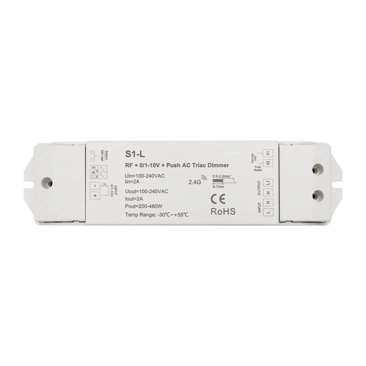 AS62 AC110V-220V RF+0/1-10V + Push AC Triac Dimmer S1-L 1 CH Channel Dimmable Single Color Incandescent Led Dimmer